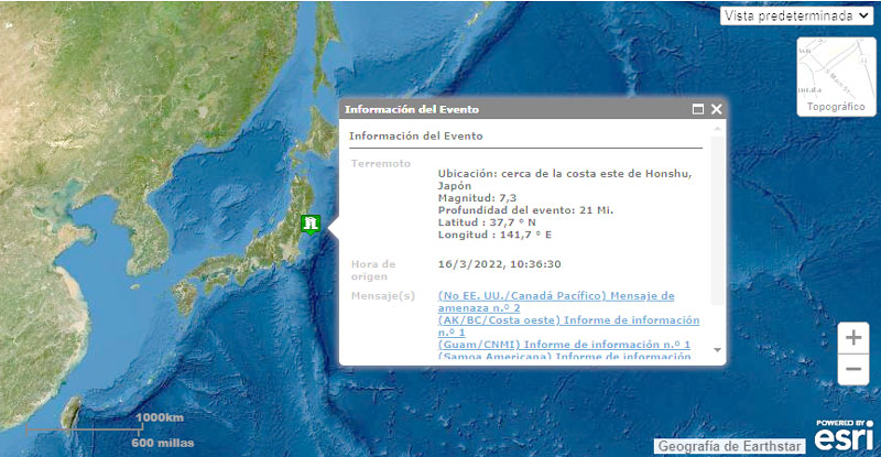 El Centro de Alertas de Tsunami del Pacífico, registro el evento a las 10:36:30.