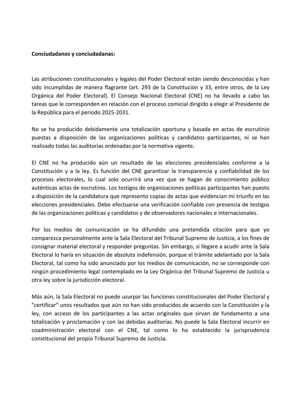 La carta de Edmundo González Urrutia